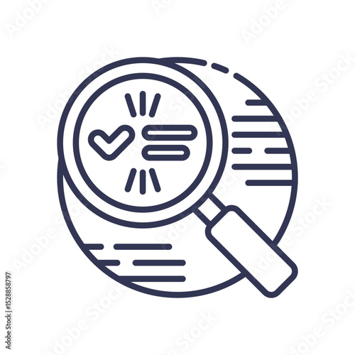 Magnifying glass with checkmark symbolizes focused retrieval and precision.