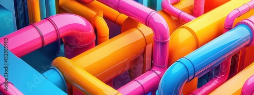Abstract Colorful Pipes 3D Render Network Technology Data Flow Interconnection Pipeline Bright