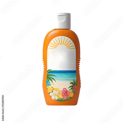 Tropical Beach Sun Lotion Bottle isolated on transparent background Generative AI.