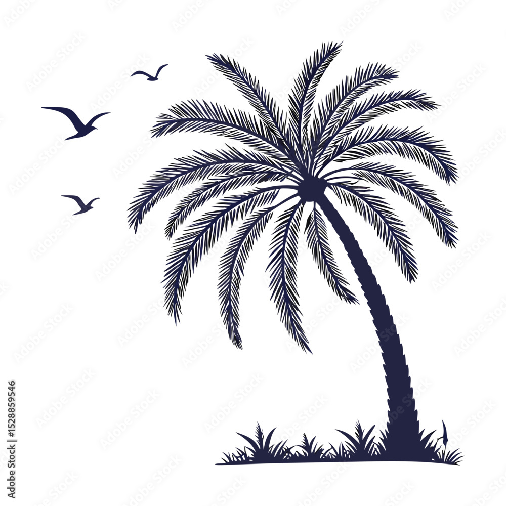 Obraz premium silhouette palm tree on white background