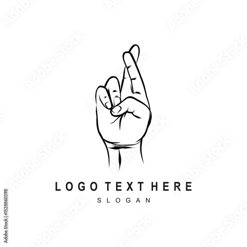 Crossed Fingers Symbol Line Drawing Logo, good luck finger logo