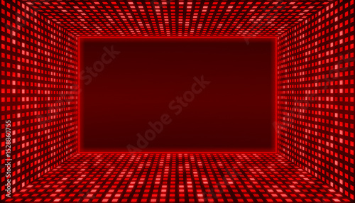 Red space room display grid square light field technology abstract background