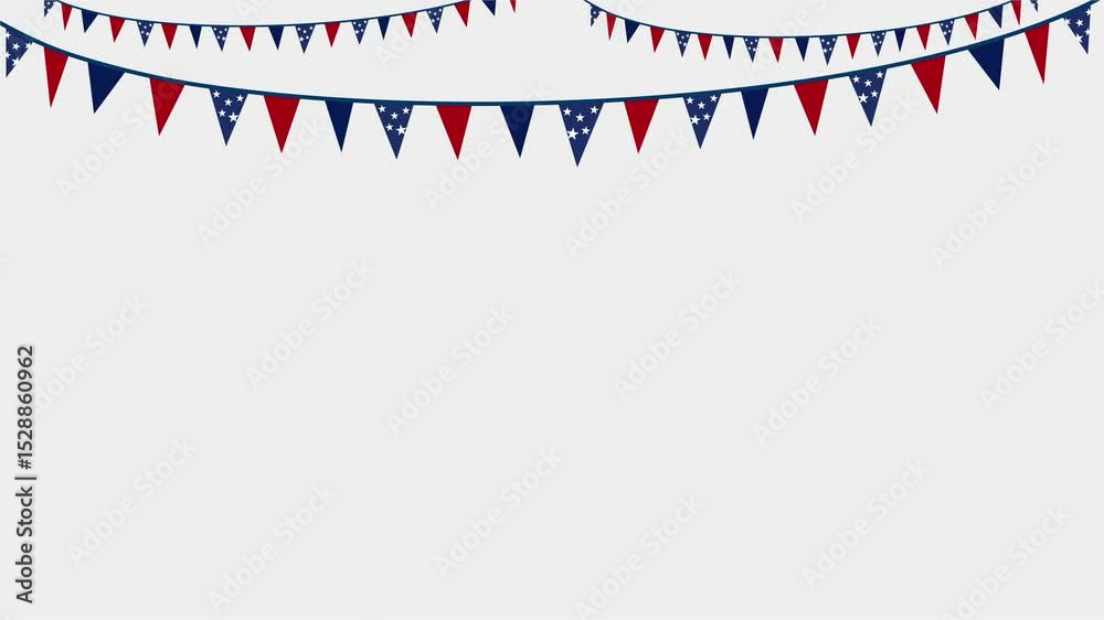 Red white blue garland banner with triangular flags on clean white background