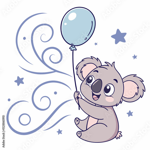 Happy Koala Starry night SVG (with a balloon)