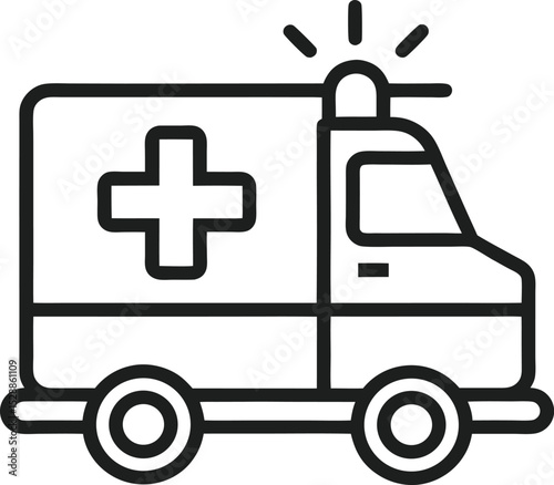Ambulance icon line art vector illustration on transparent background.