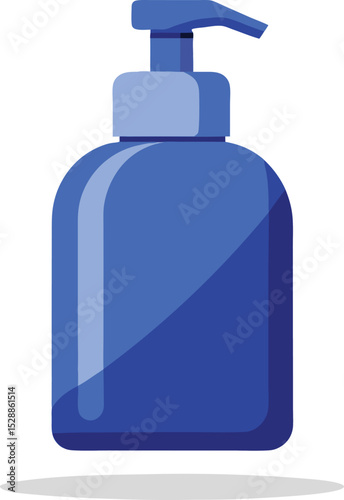 vector-style illustration of a blue plastic soap or lotion pump bottle on transparent background.