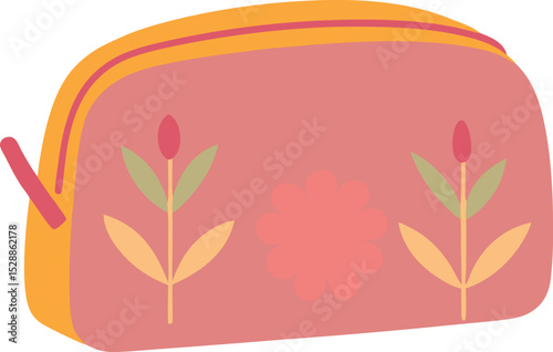 Floral Rectangular Makeup Pouch makeup bag icon vector illustration on transparent background.