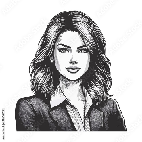 Business women engrave illustration black white