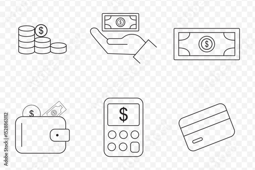 BUSINESS and FINANCE Thin Line Icon Set, contains icons such as Coins, Currency Exchange, Card Payment, Terminal and much more, Editable Line, Vector Illustration on Transparent Background. EPS 10.