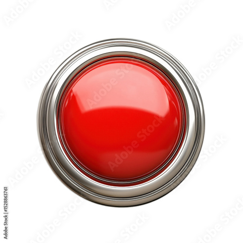 Bright red push button on a metallic frame isolated against a clean Transparent background for clear visibility, Red push button isolated on PNG background