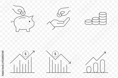 Money line icons. Set of Banking, Wallet and Coins icons. Credit card, Currency exchange and Cashback money service. Euro and Dollar, Cash wallet, exchange. Banking credit card, ATM payment. EPS 10.