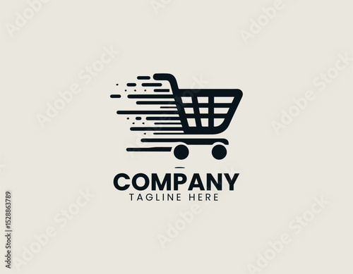 Simple Shopping Cart Silhouette Dynamically Blurred Lines Motion Vector Logo Design