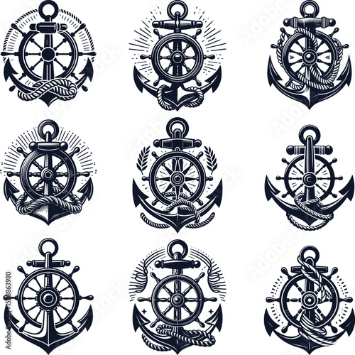 Anchor With Ship Steering Wheel Bundle Svg