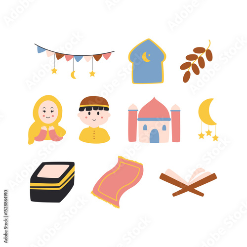 Eid Mubarak and Ramadan Kareem Cute Islamic Illustrations