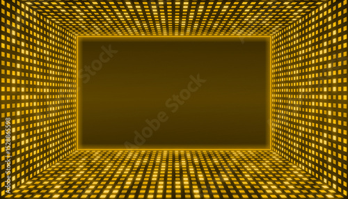 Orange space room display grid square light field technology abstract background