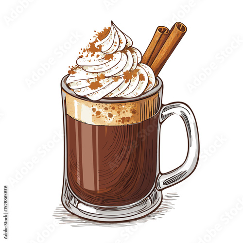 A rich, decadent gourmet hot chocolate in a clear glass mug, topped with fluffy whipped cream, served in a cozy setting.