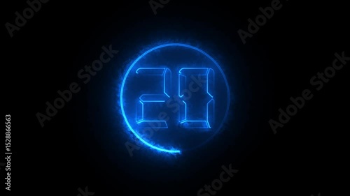 Neon glowing text 20 number countdown icon animation.
