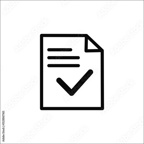 Approved document icon with a checkmark. Symbol of successful verification, certification, or completed application. Represents a passed test, confirmed report, or validated agreement. Flat vector gra