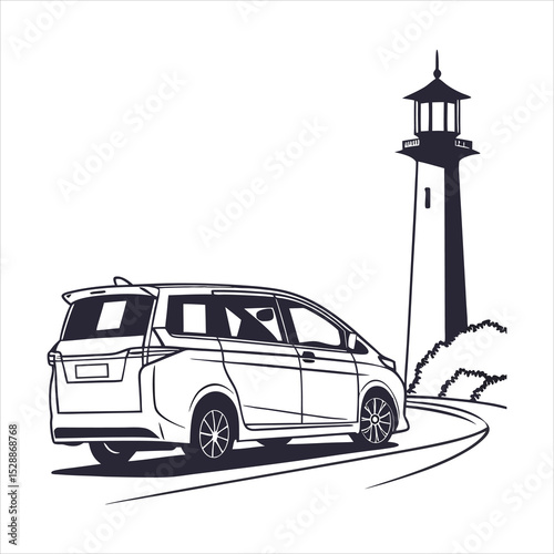  silhouette Toyota Noah car on white background