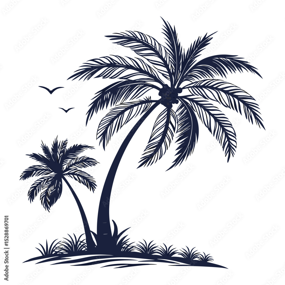 Obraz premium silhouette palm tree on white background
