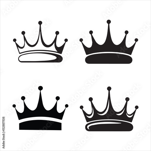 Crown icons, vector set. Crown vector, silhouette, icon. Crown symbol set. King, Princess crowns. Collection of crown silhouettes. Vector illustration..A collection of crown silhouettes