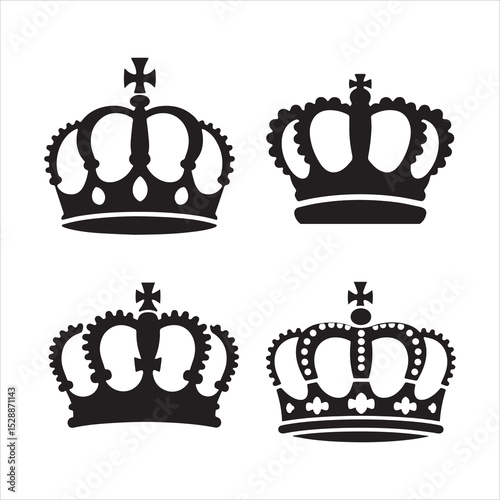 A set of Crown silhouette vectors on a white background.A collection of crown silhouettes