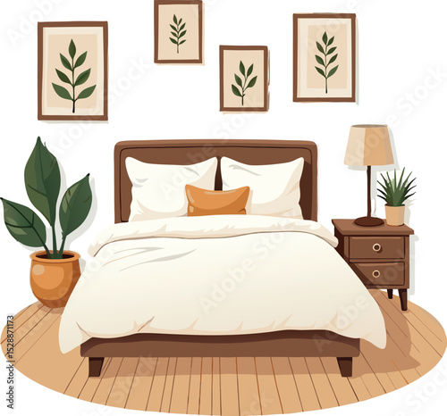 Cozy Bedroom Interior with Bed and Nightstands