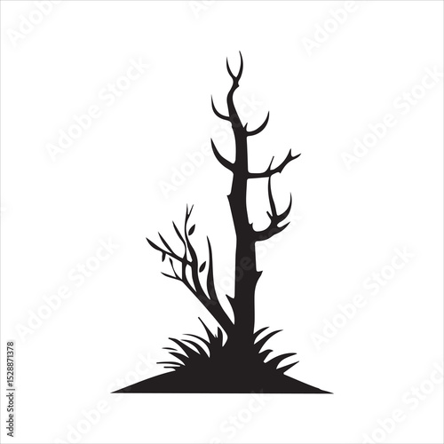 Fir tree silhouettes set. Coniferous spruce horizontal background patterns. Beautiful hand-drawn panorama with treetop forest. Black pine woods. mangrove tree and roots vector elegant logo line art si