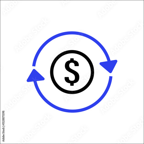 Recurring Payment and Money Transfer Icon. A symbol for currency exchange, automatic subscription renewal, and financial cycles. Represents cashback, refunds, and continuous transactions.

