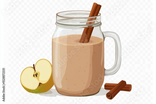 Delicious Smoothie with Cinnamon Sticks and Fresh Apple Slice