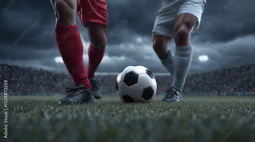 Fototapeta premium Close-up of players playing football in a football match