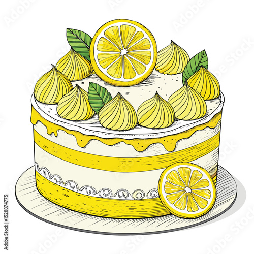A vibrant lemon birthday cake, adorned with fresh lemon wedges, sits on a yellow background.  The cake is frosted and decorated with zest.