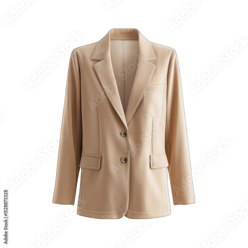 Beige blazer with notched lapel and three buttons