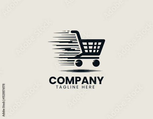 Simple Shopping Cart Silhouette Dynamically Blurred Lines Motion Vector Logo Design