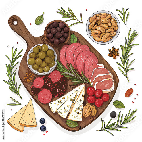 A meticulously arranged luxury charcuterie board overflowing with cured meats, olives, cheeses, and artisan breads.  Focus on rich textures and colors.