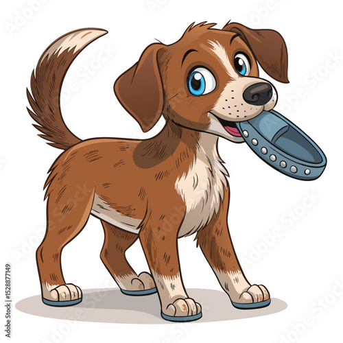 A playful golden retriever puppy gleefully carries a fluffy pink slipper, its tail wagging mischievously.  Close-up shot emphasizing the dog's expression.