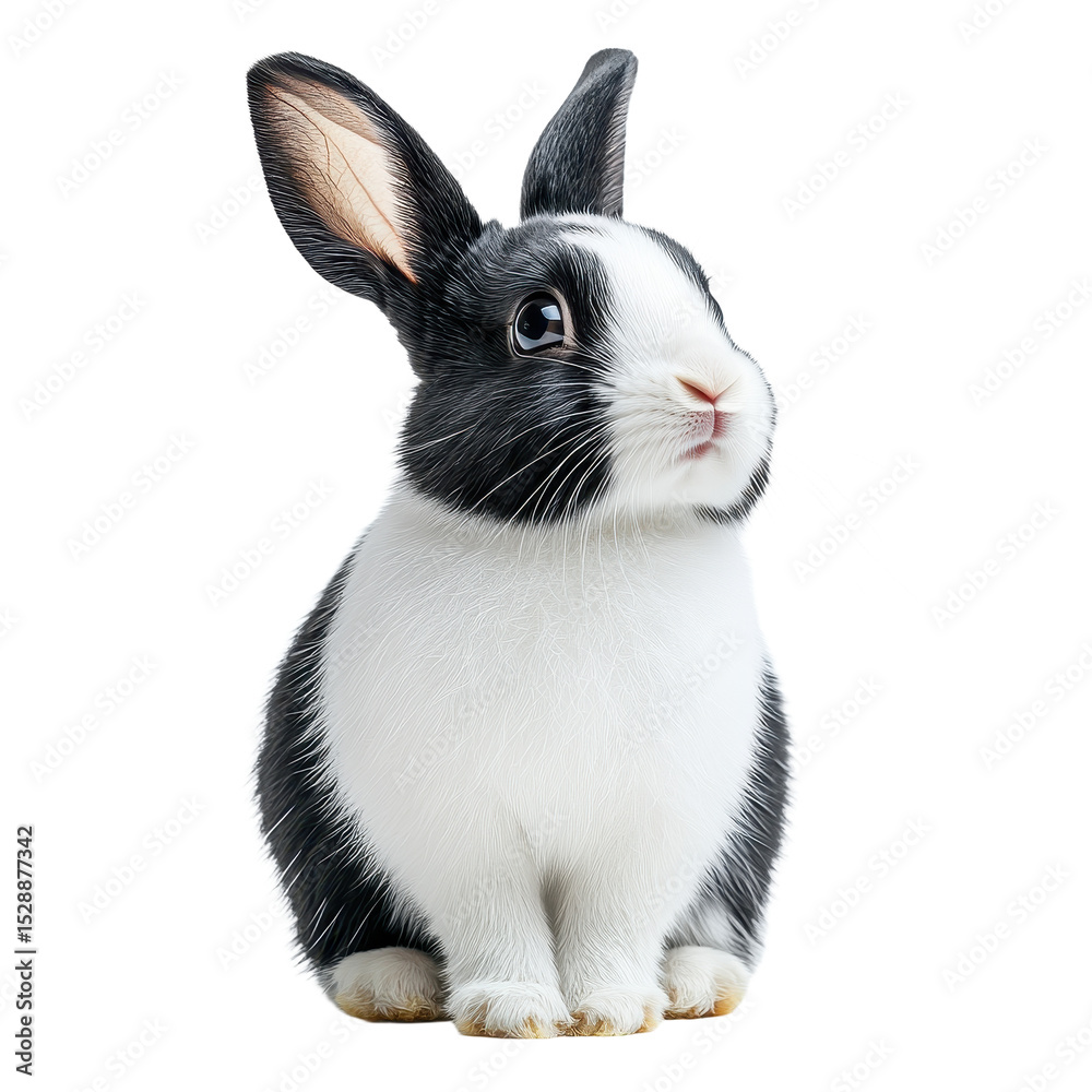 Fototapeta premium Black and white rabbit isolated on transparent background.