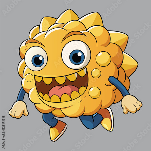 Excited Spiky Popcorn Monster Jumping with Joy and Energy.