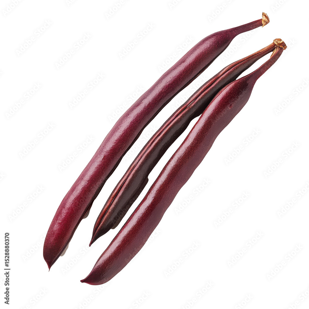 Naklejka premium Red long bean slices prepared and isolated on a Transparent background for culinary display and presentation, red long bean slice isolated on PNG background