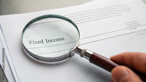 Fixed income concept. Magnifying glass focuses on 
