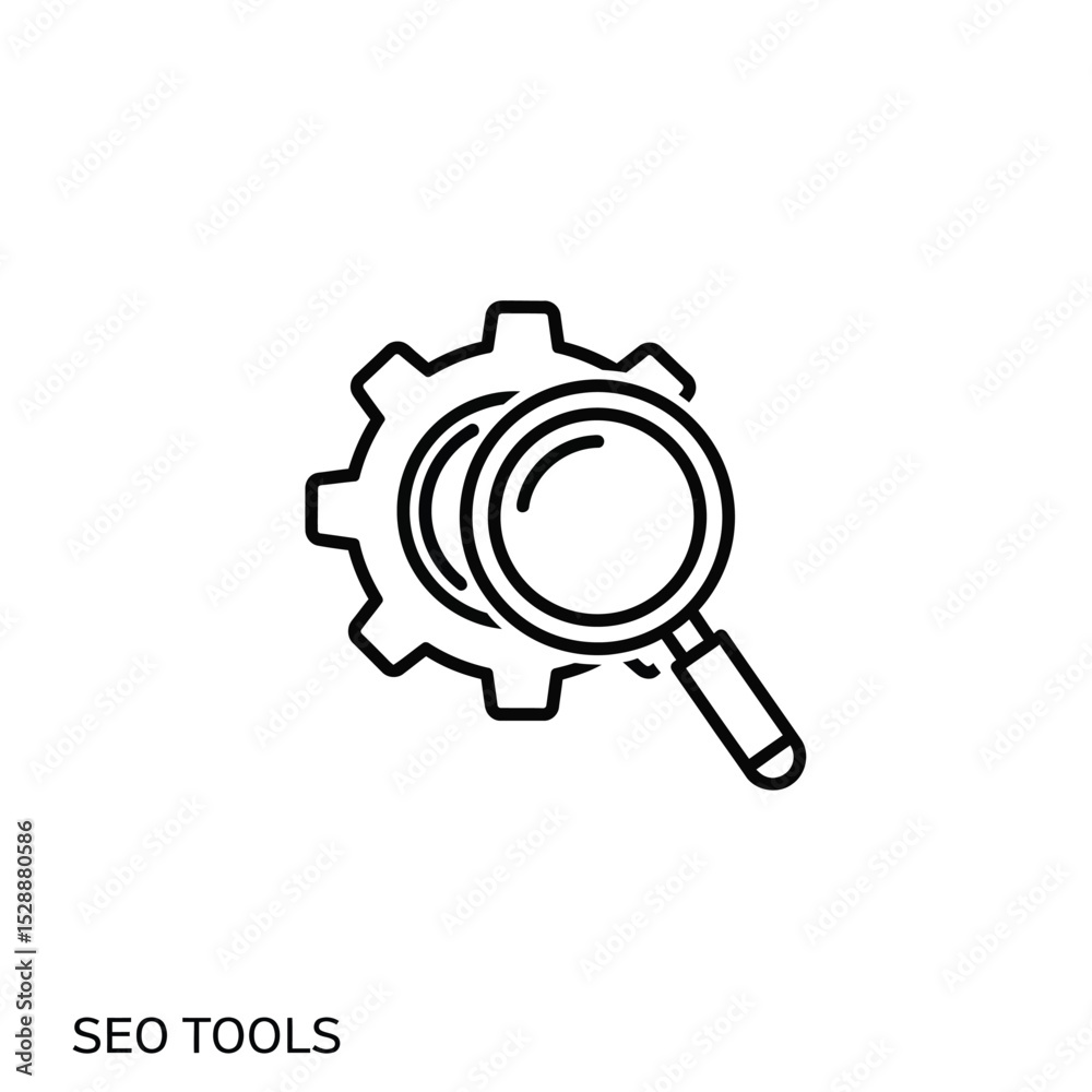 Seo tools gear magnifying glass icon Seo tools gear magnifying glass icon