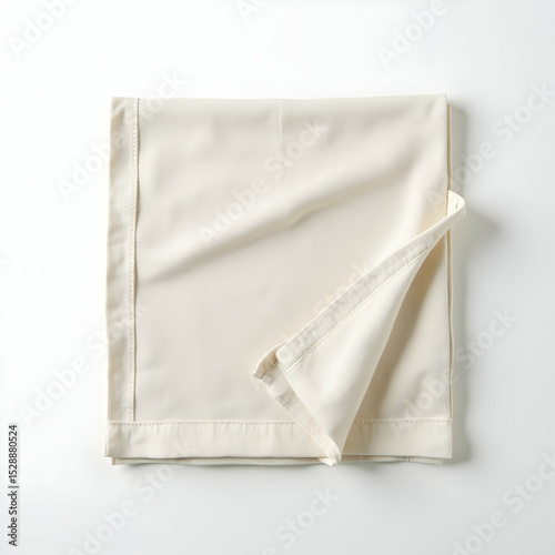 Cream-colored Folded Fabric on White Background Flat Lay