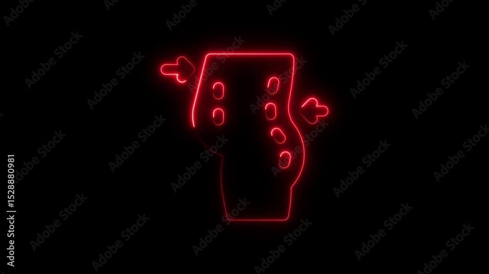 Glowing red neon joystick controller animation isolated against black background