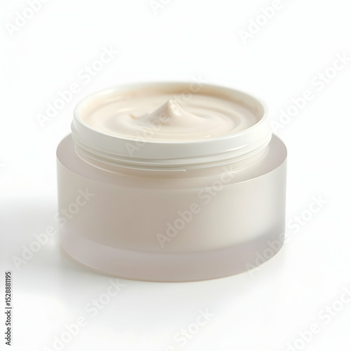 Cream Jar with Light Beige Cream Isolated on White Background