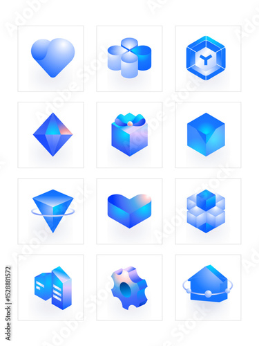 A collection of vector illustrations featuring technological elements, technological ICONS, stereoscopic isometric ICONS, and visual data ICONS