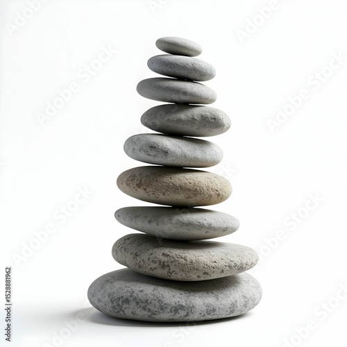 Stack of Smooth Stones Balanced on White Background