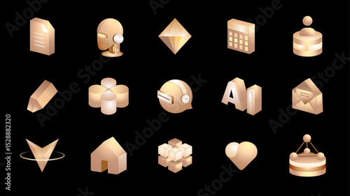 A collection of vector illustrations featuring technological elements, technological ICONS, stereoscopic isometric ICONS, and visual data ICONS