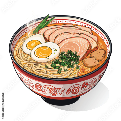 A steaming bowl of rich, creamy tonkotsu ramen broth, showcasing perfectly cooked noodles, chashu pork, soft-boiled egg, and spring onions.