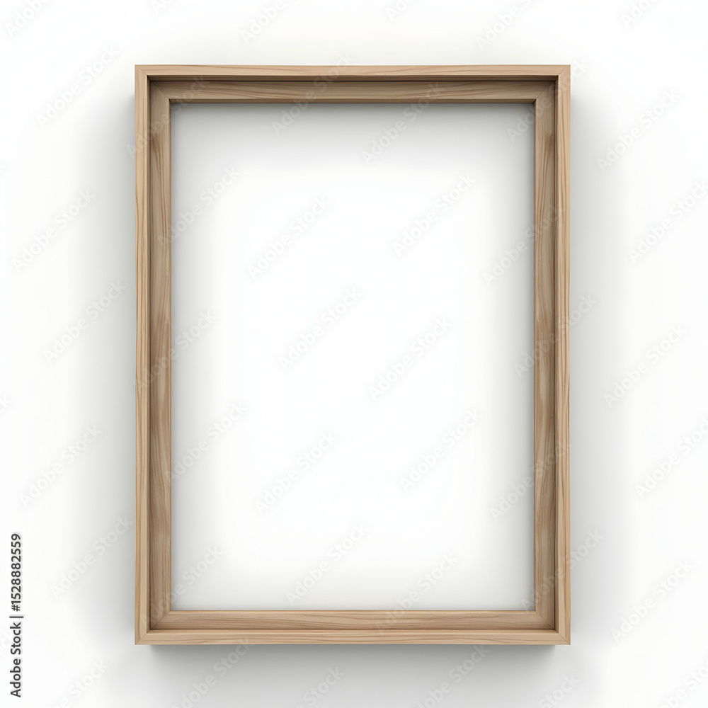 Wooden Picture Frame Mockup on White Wall for Artwork or Display Wooden Picture Frame Mockup on White Wall for Artwork or Display