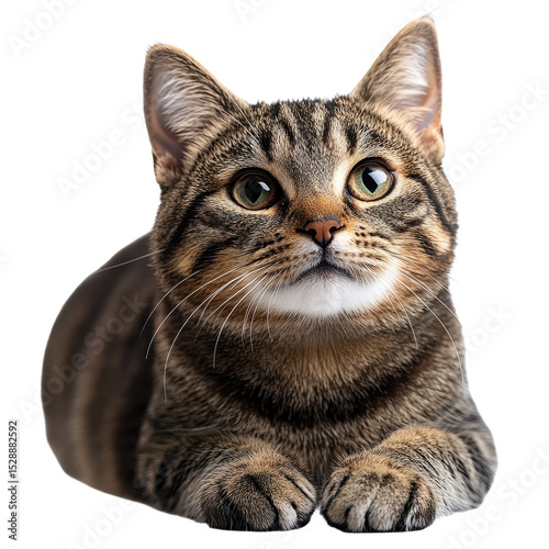 Tabby cat laying down isolated on transparent background. photo